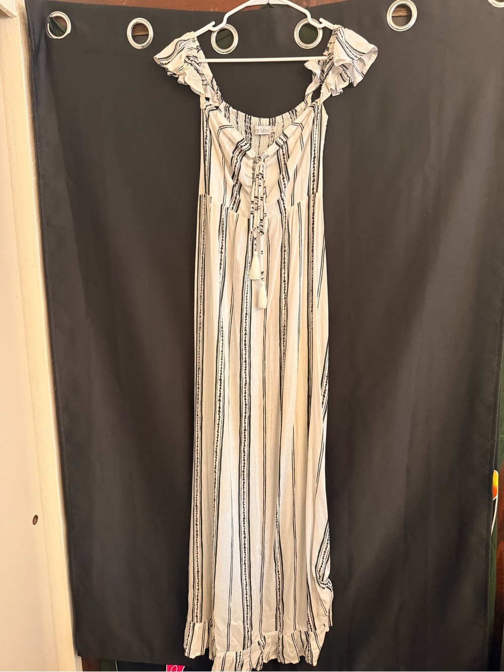 Tiare Hawaii Black and White Striped Lightweight Maxi Dress OS